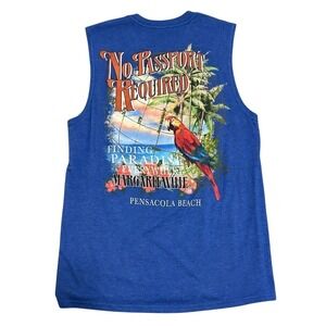 Margaritaville Tank Top Blue Graphic Parrot Finding Paradise Pensacola Beach M